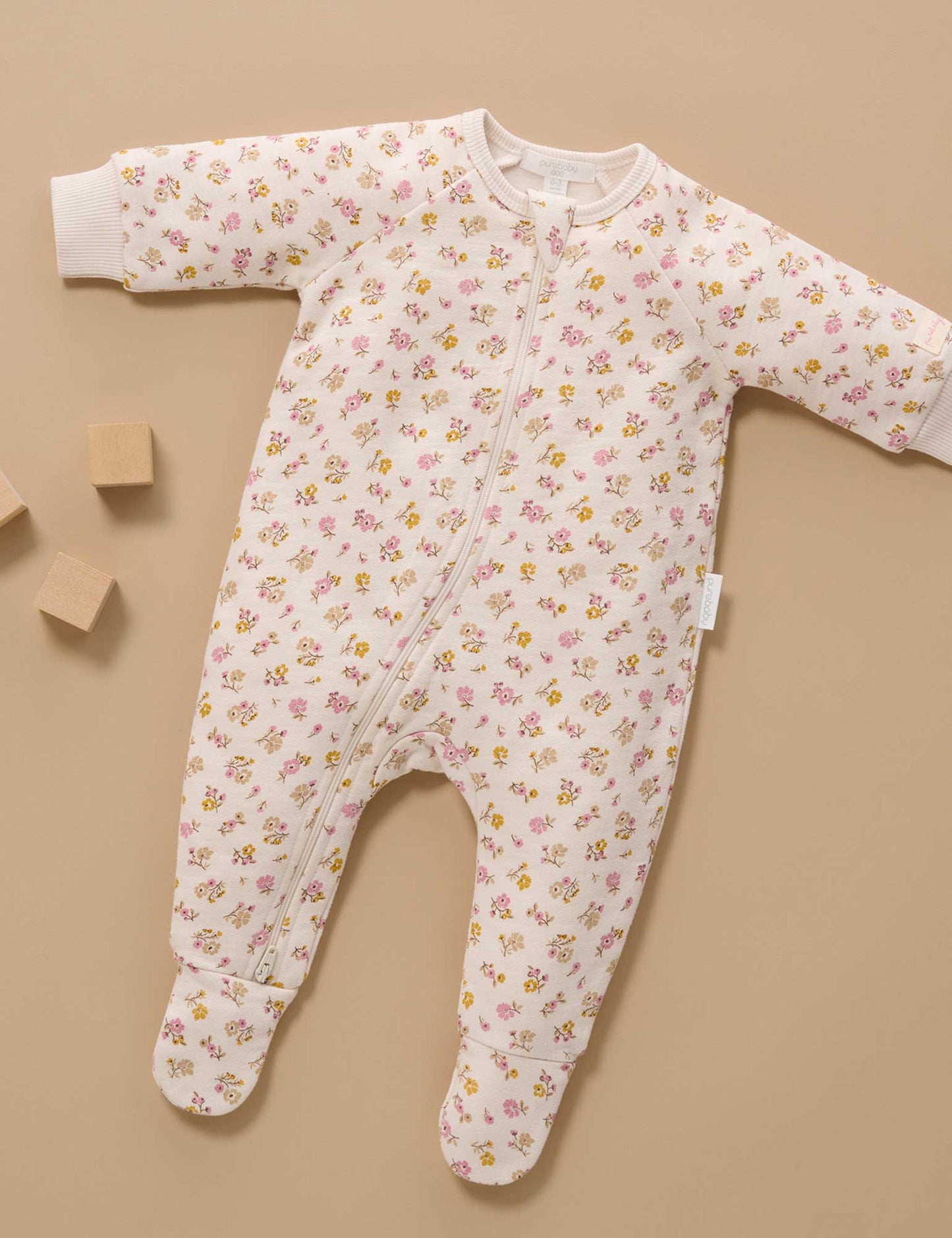 Peach Floral Fleece Zip Growsuit