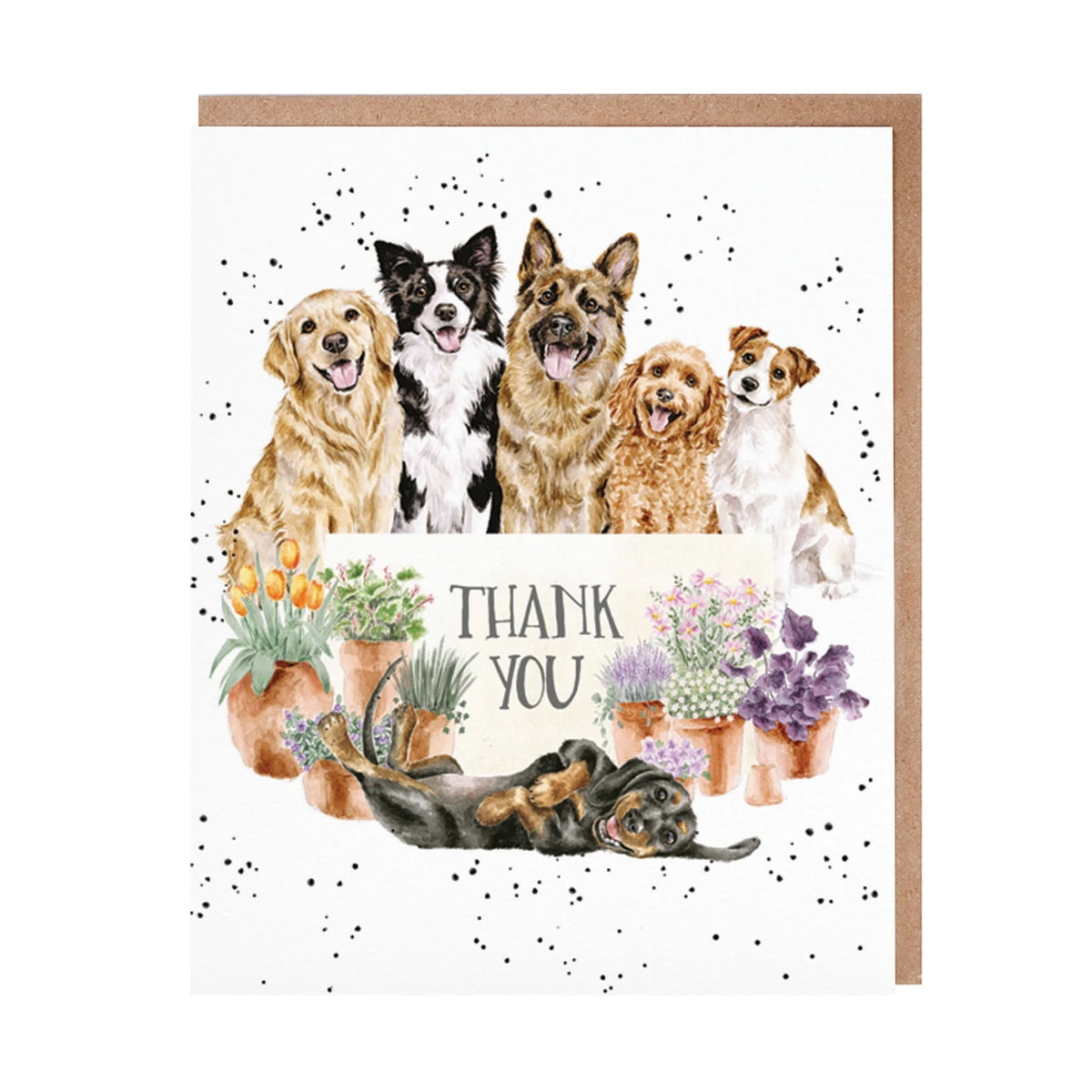 Wrendale Designs Card - Thank You Barks & Blooms (Dogs)
