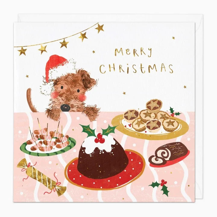 Whistlefish Christmas Card - Puppy at the Table