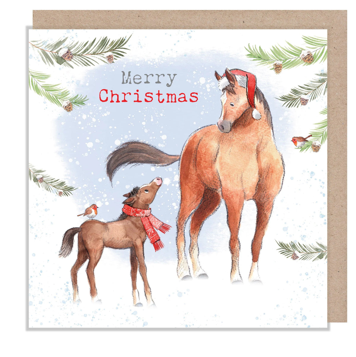 Paper Shed Design Christmas Card - Horse And Foal With Robin