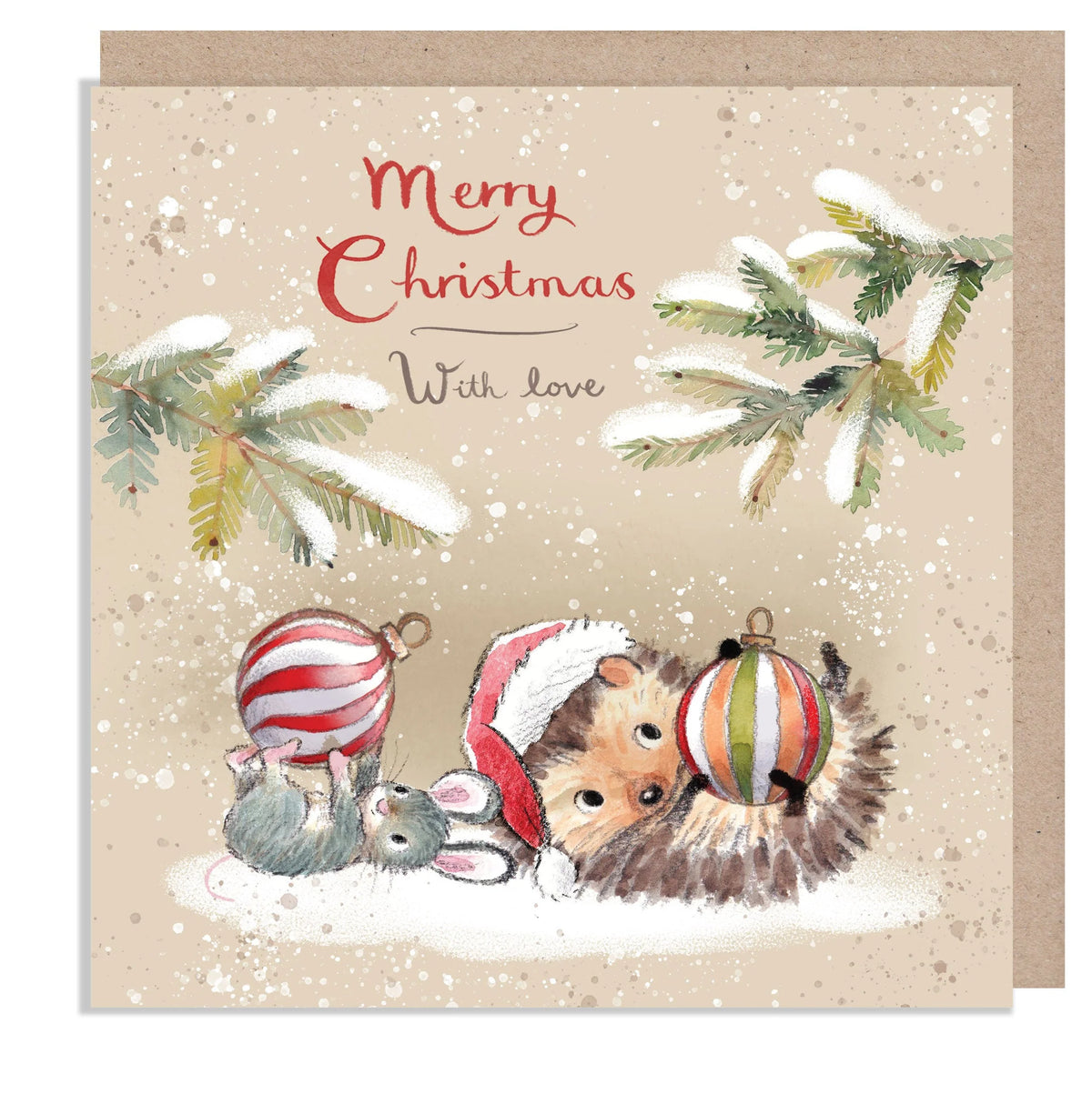 Paper Shed Design Christmas Card - Mouse And Hedgehog With Baubles