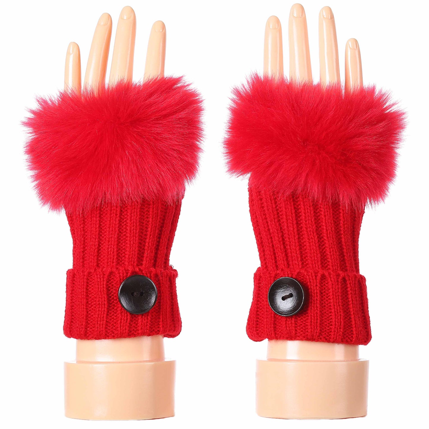 Fingerless Gloves with Button and Fur