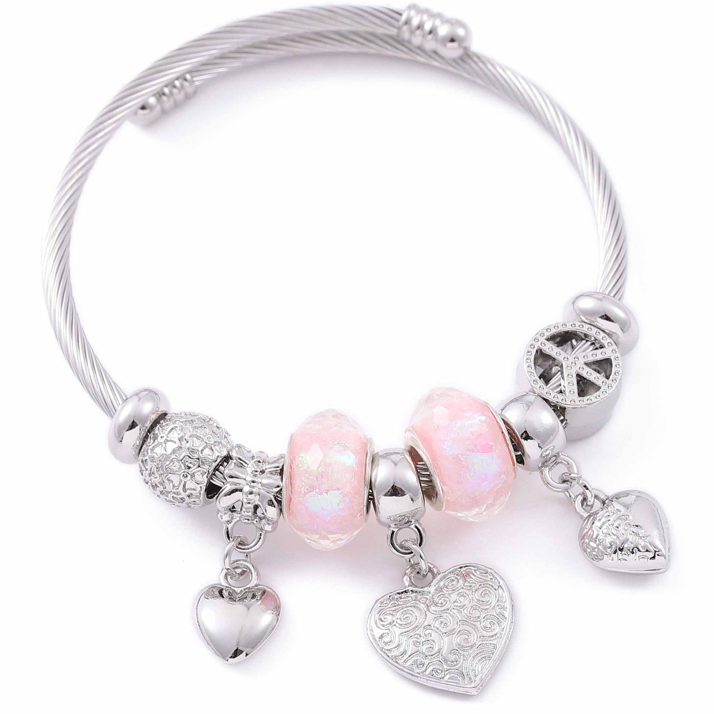 Pink/Silver Heart Charm Bracelet