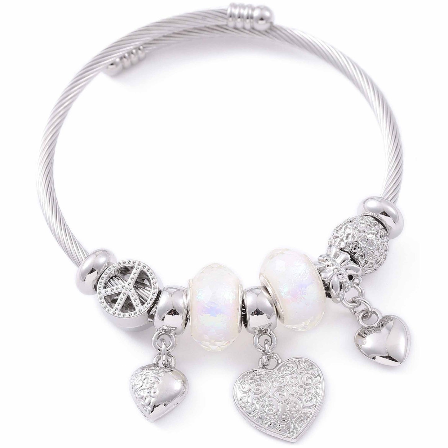 White/Silver Heart Charm Bracelet