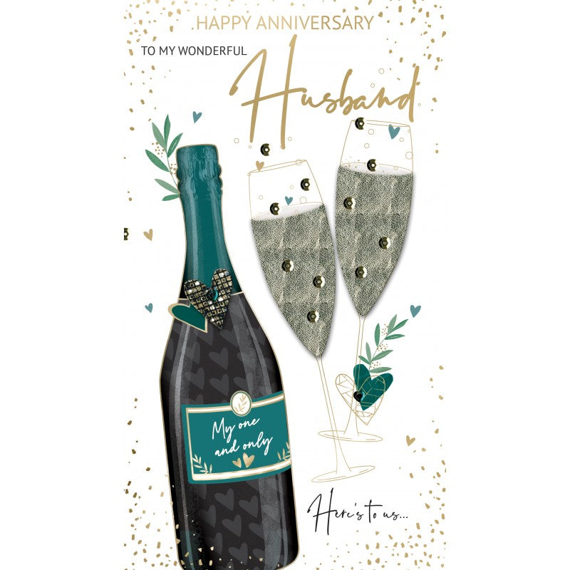 Card - Happy Anniversary Wonderful Husband (Champagne)