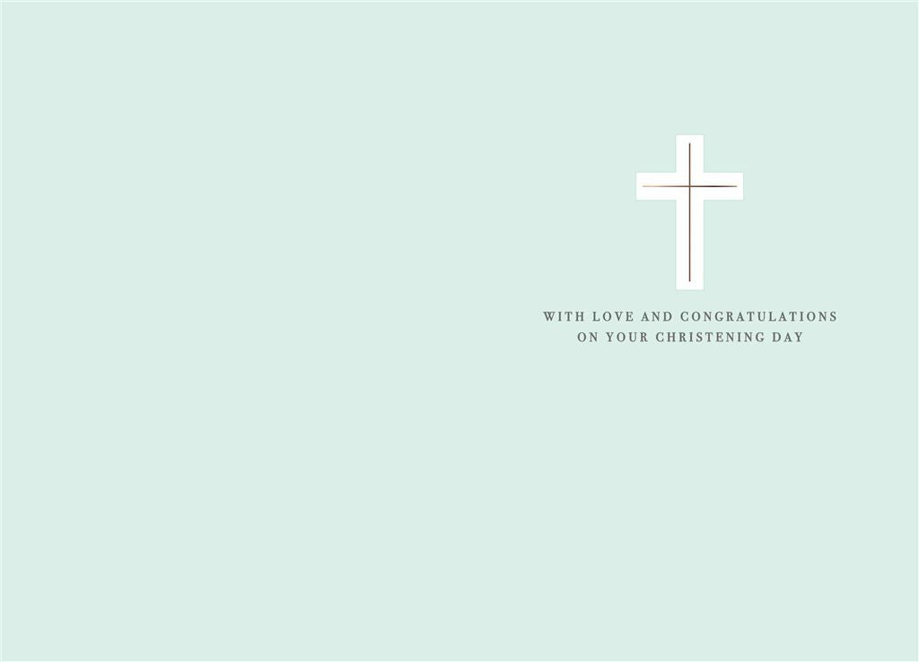 Card - On Your Christening Day (Green Leaves & Cross)
