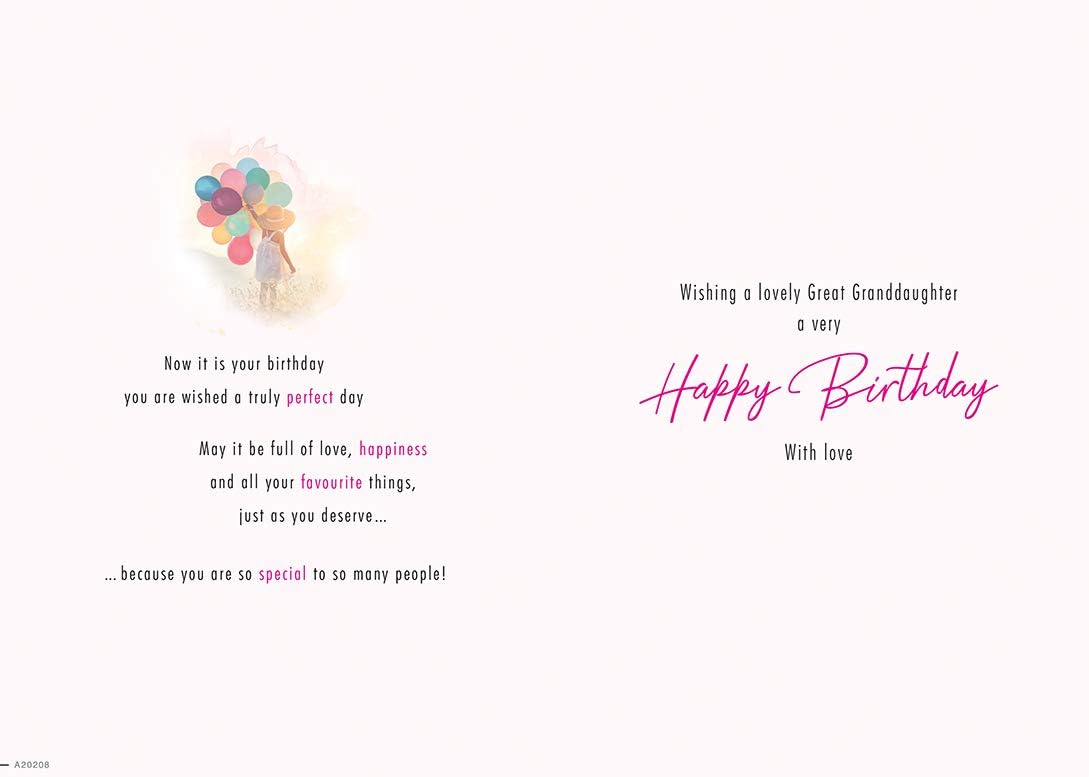 With Love Card - To A Special Great Granddaughter On Your Birthday (Little Girl Holding Balloons)