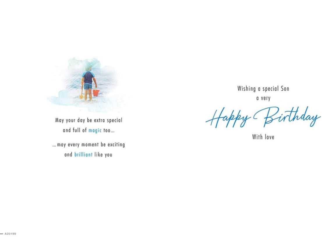 With Love Card - Birthday Wishes For A Special Son (Boy Holding Bucket & Spade)