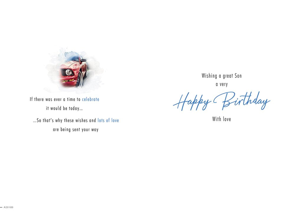 With Love Card - To A Special Son On Your Birthday (Red Sports Car)