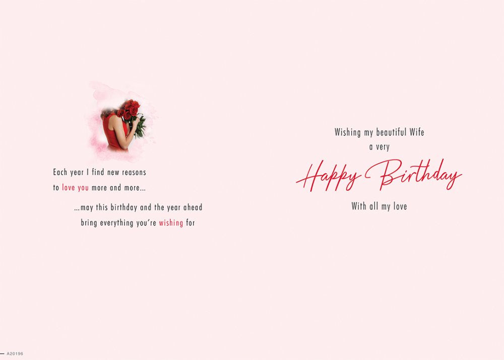 With Love Card - To My Wonderful Wife On Your Birthday (Lady Holding Red Roses)