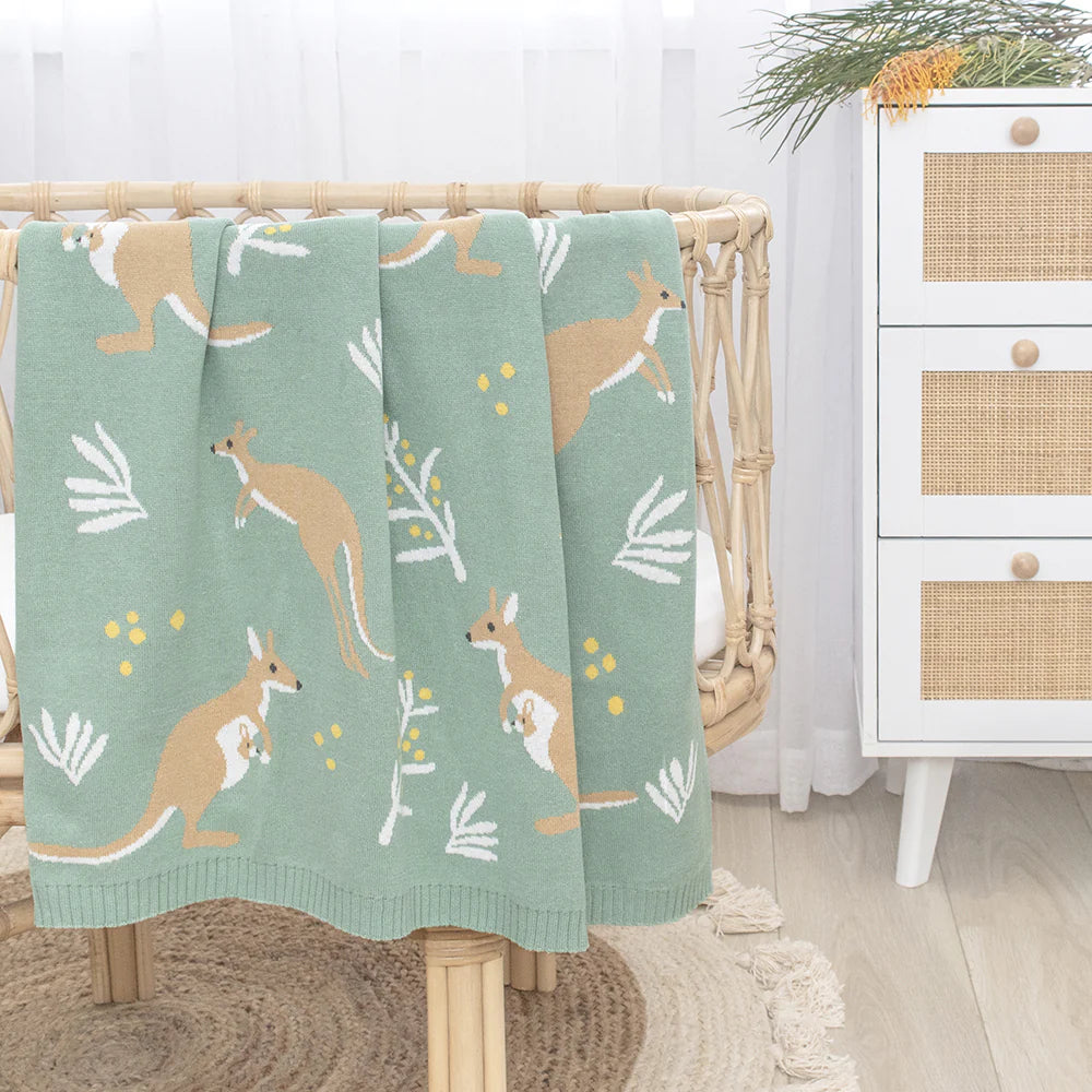 Cotton Knit Baby Blanket - Kangaroo
