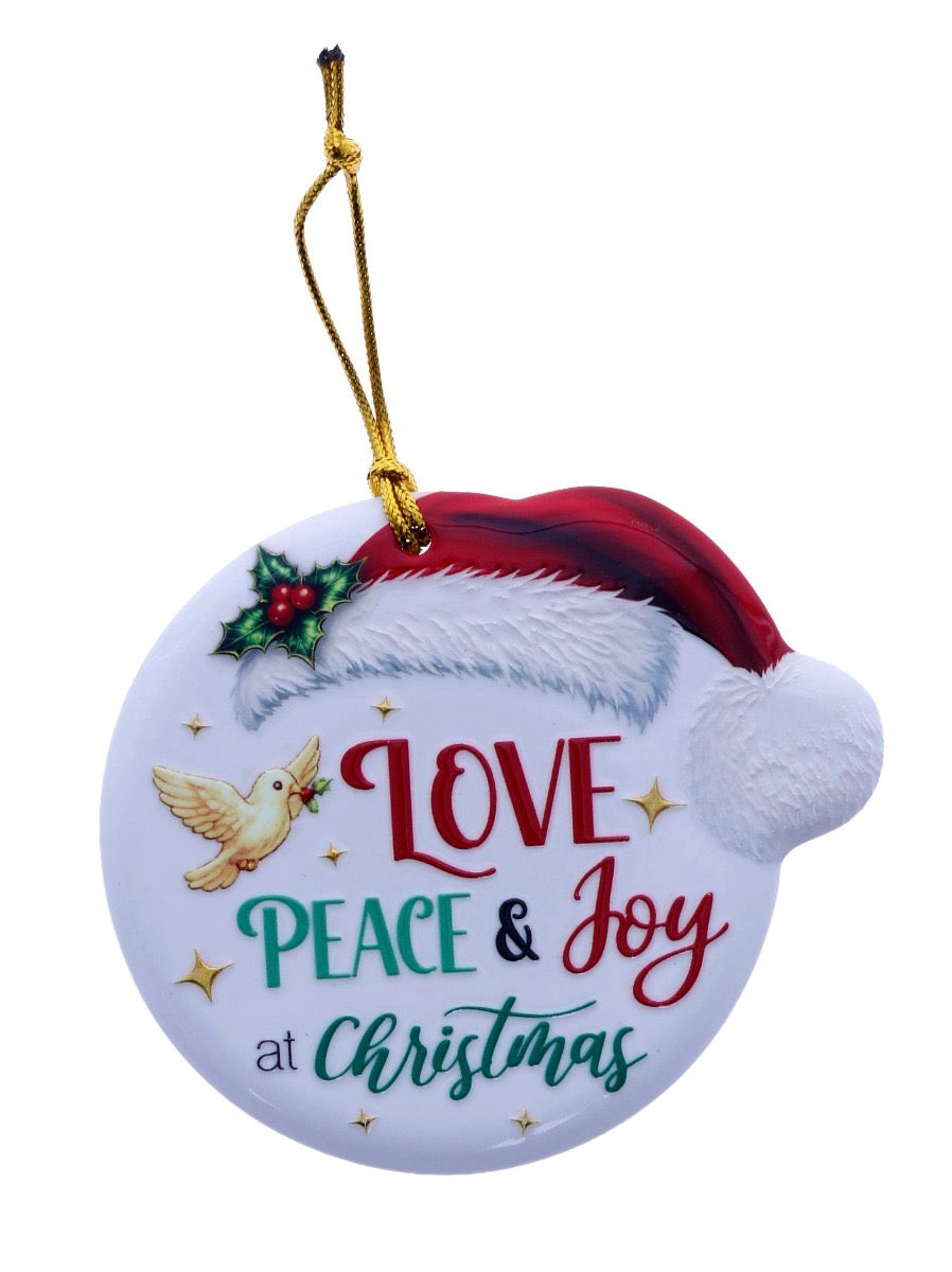 Christmas Sentiment Hanging Plaque - Love Peace & Joy