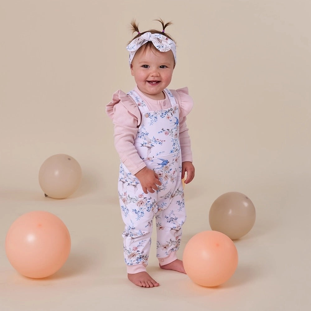 Baby Pink Rib Long Sleeve Organic Bodysuit with Frill