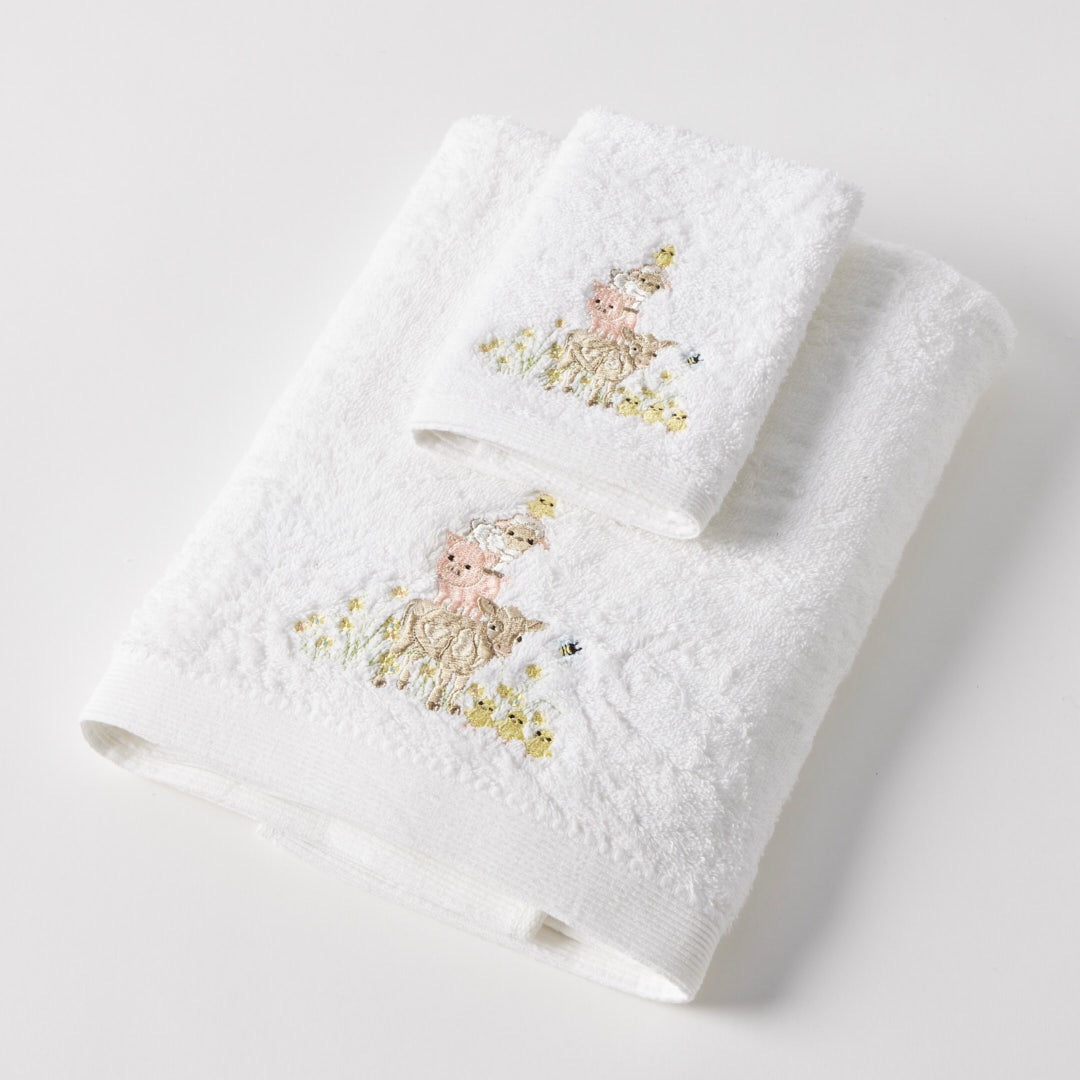 Bath Towel & Face Washer in Organza Bag - Farm Friends