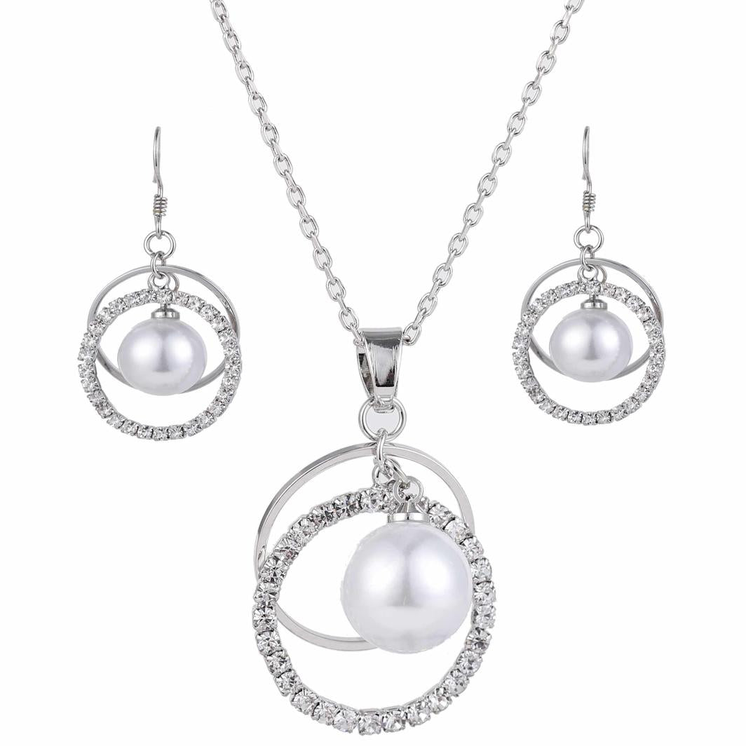 Silver and Pearl Necklace & Earring Set