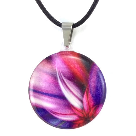 Huia Giftware Pendant - Round Circle Feathers (Pink)