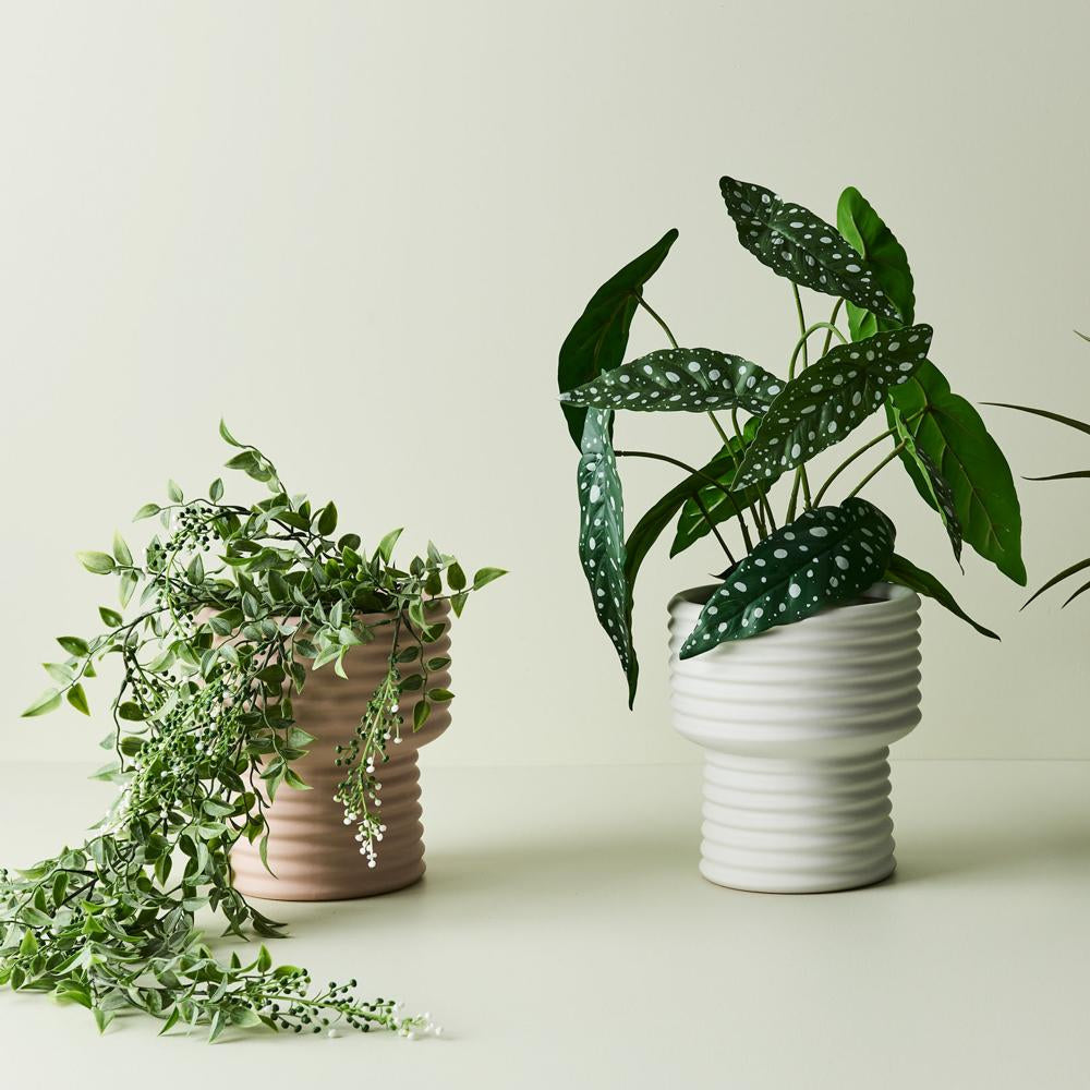 Leaf & Berry Hanging Bush in Pot - Grey & White 73cm