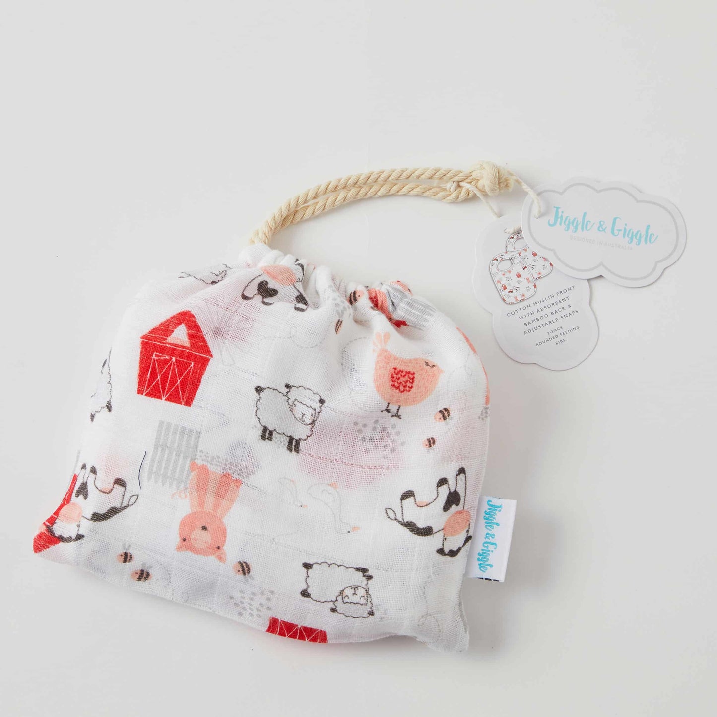 Muslin Bib 2pk - Farm Animals