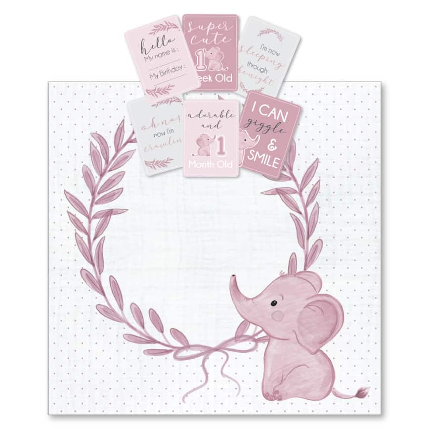 Milestone Muslin Set - Pink Elephant