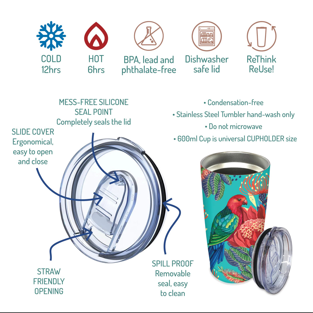 Double Walled Stainless Steel ‘Roadie’ Travel Mug (600ml) - Bush Guardian