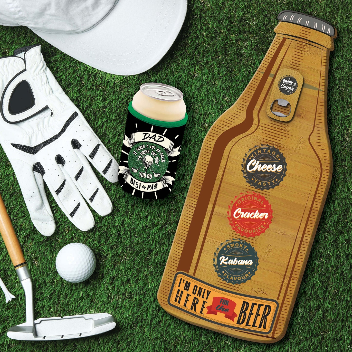 Bamboo Beer Bottle Shaped Board with Bottle Opener - Only Here For The Beer