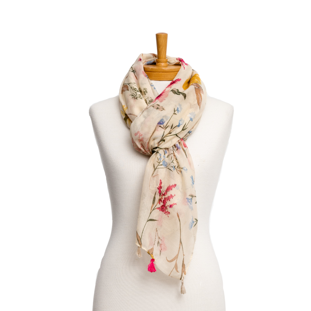 Ivory Multi Floral Garden Scarf