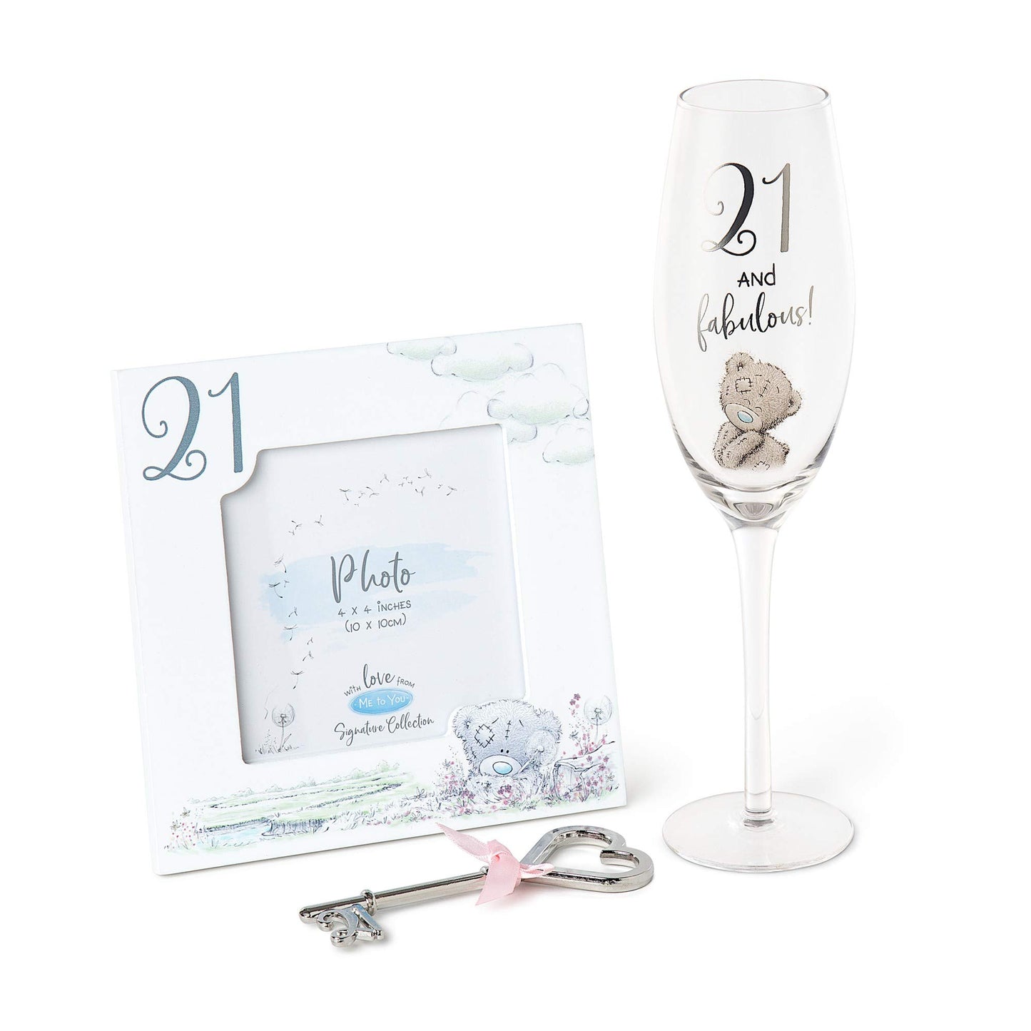 Me to You Tatty Teddy - 21st Birthday Champagne Flute, Frame and Keepsake Key Gift Set