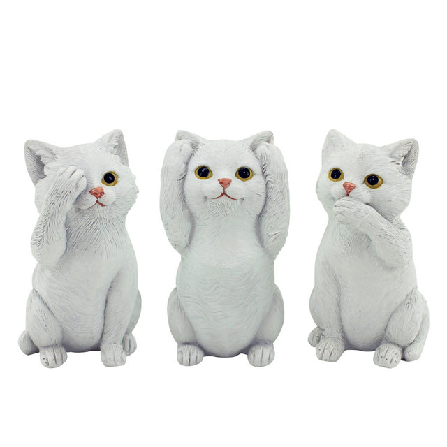 See, Hear, Speak White Cat Set of 3