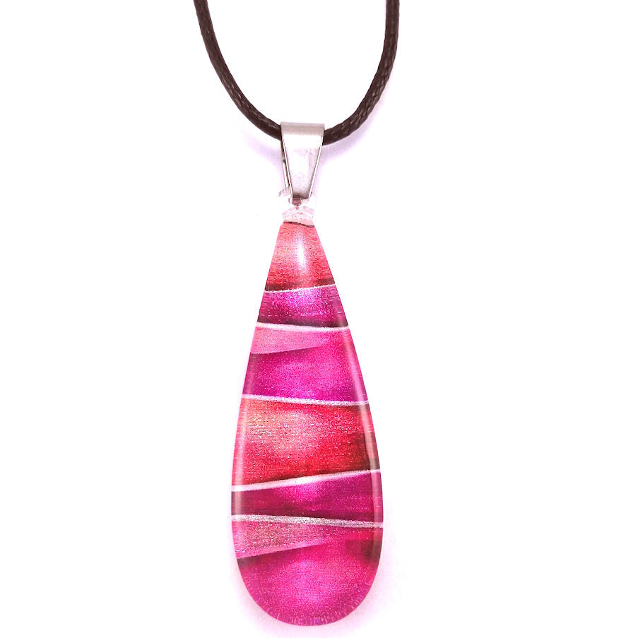 Huia Giftware Pendant - Teardrop Foil Stripes (Pink)