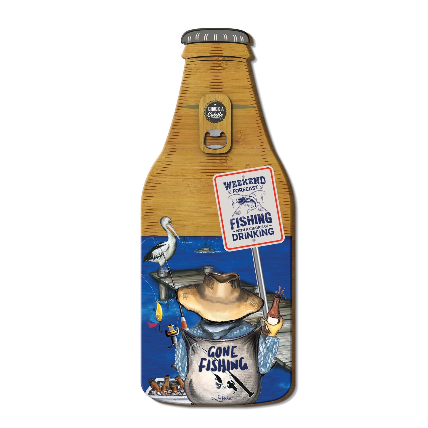 Bamboo Beer Bottle Shaped Board with Bottle Opener - Weekend Forecast