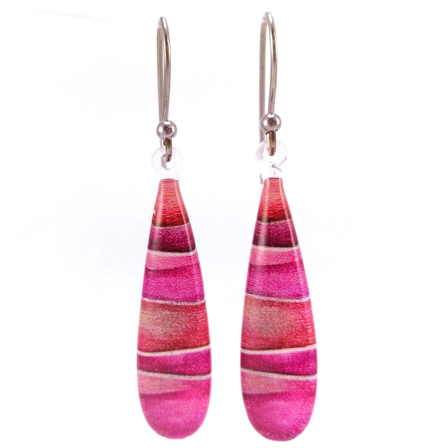 Huia Giftware Earrings - Teardrop Foil Stripes (Pink)