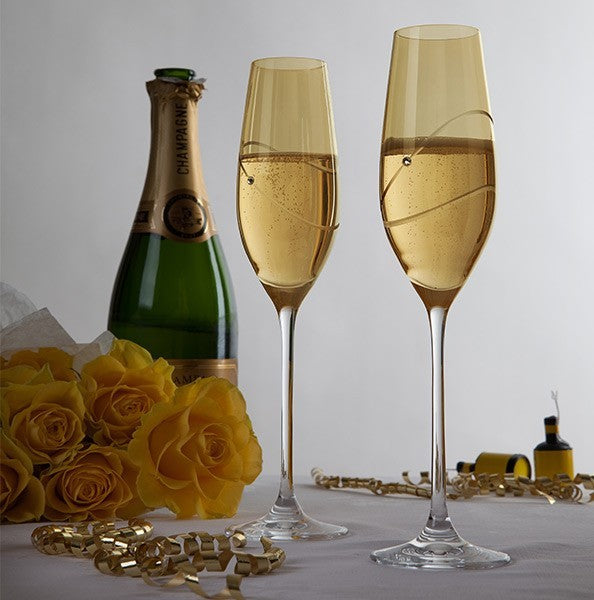 Celebrate Toasting Flutes - Glitz Gold Champagne Flute Glasses S/2