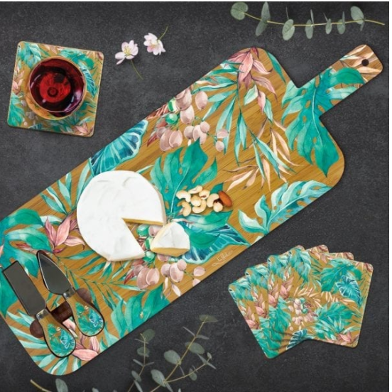 Large Bamboo Serving Board with Cheese Knives - Turquoise Tranquility