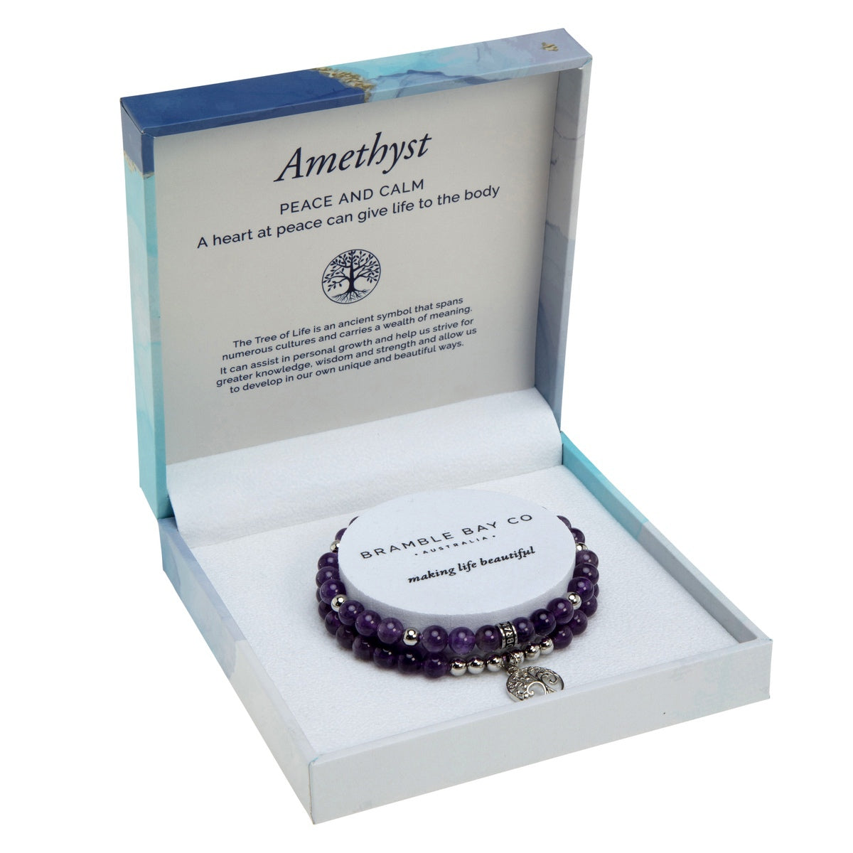 Tree of Life Duo Bracelet Set - Amethyst (Rhodium)