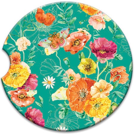 Ceramic Absorbent Car Coaster - Bright Poppies