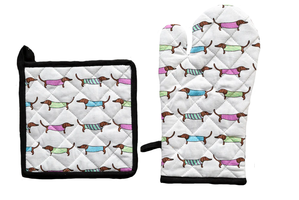 Oven Glove & Pot Holder Set - Sausage Dogs