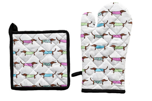Oven Glove & Pot Holder Set - Sausage Dogs