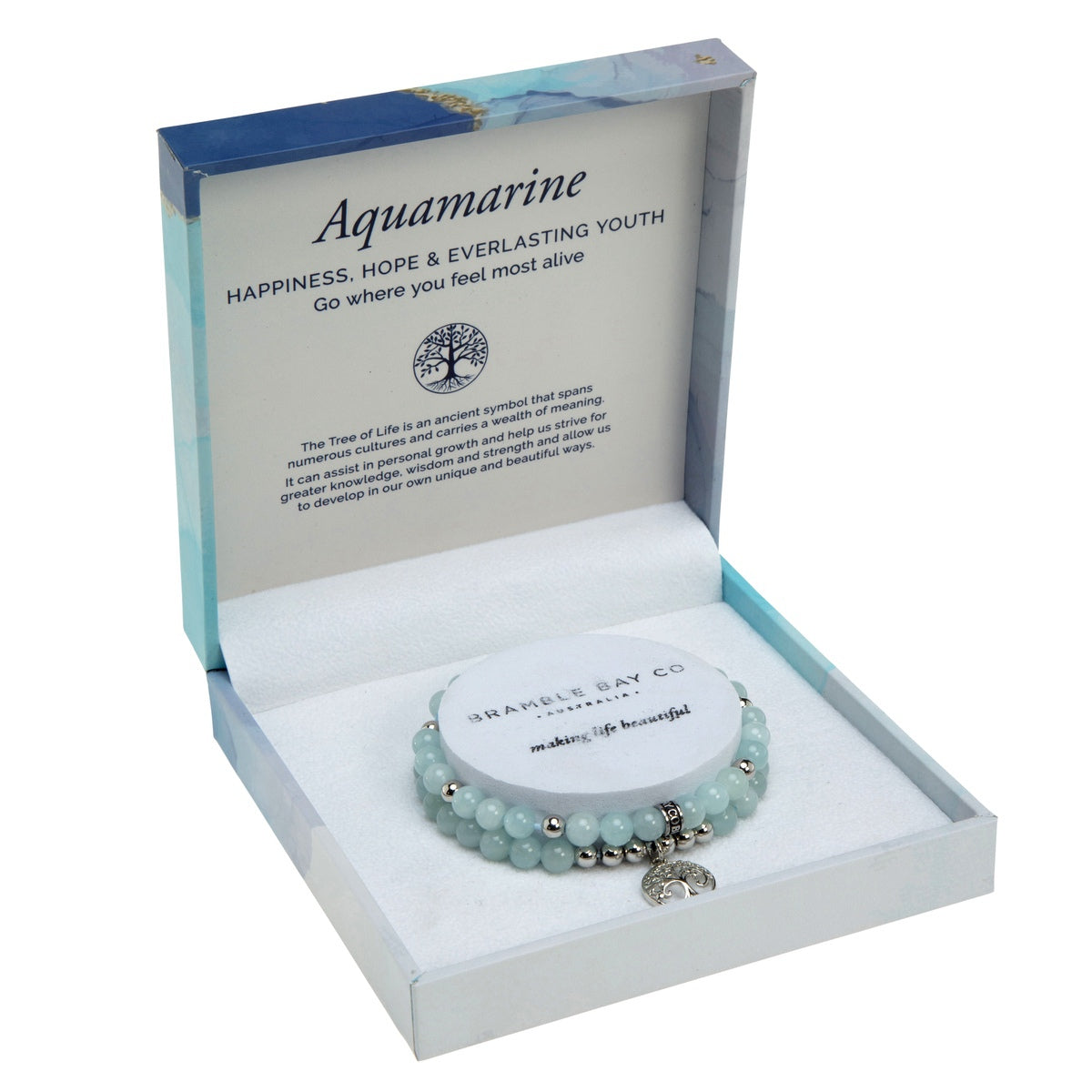 Tree of Life Duo Bracelet Set - Aquamarine (Rhodium)