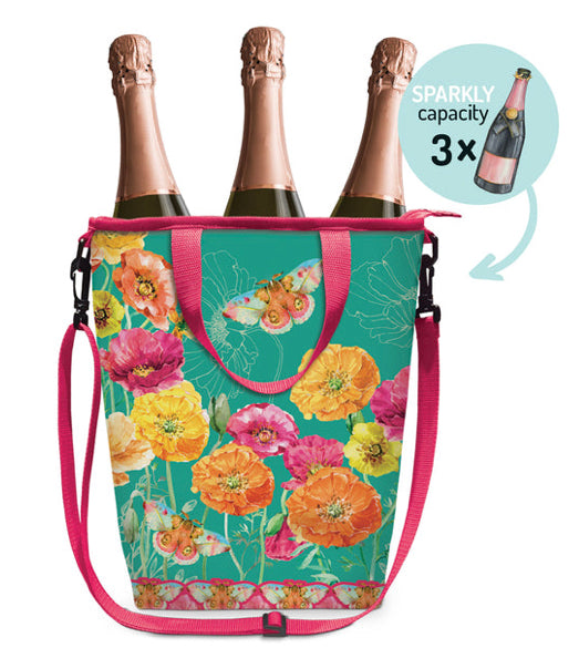 Champagne Cooler Bag - Bright Poppies