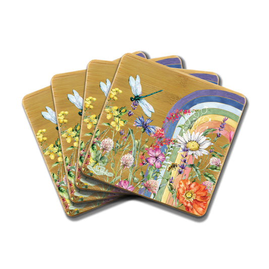 Bamboo Coasters Set of 4 - Wildflower Rainbow