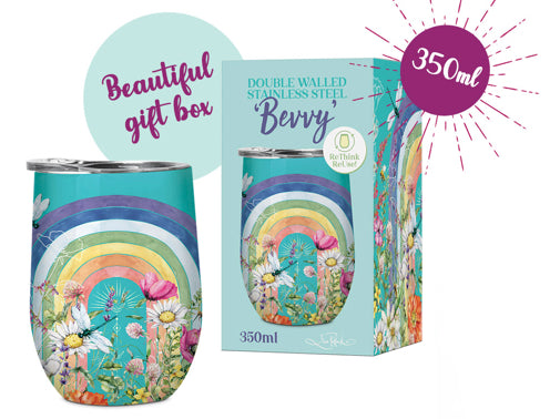 Double Walled Stainless Steel ‘Bevvy’ Mug (350ml) - Wildflower Rainbow