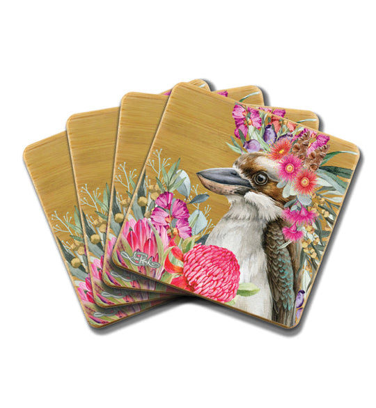 Bamboo Coasters Set of 4 - Blush Kookaburra