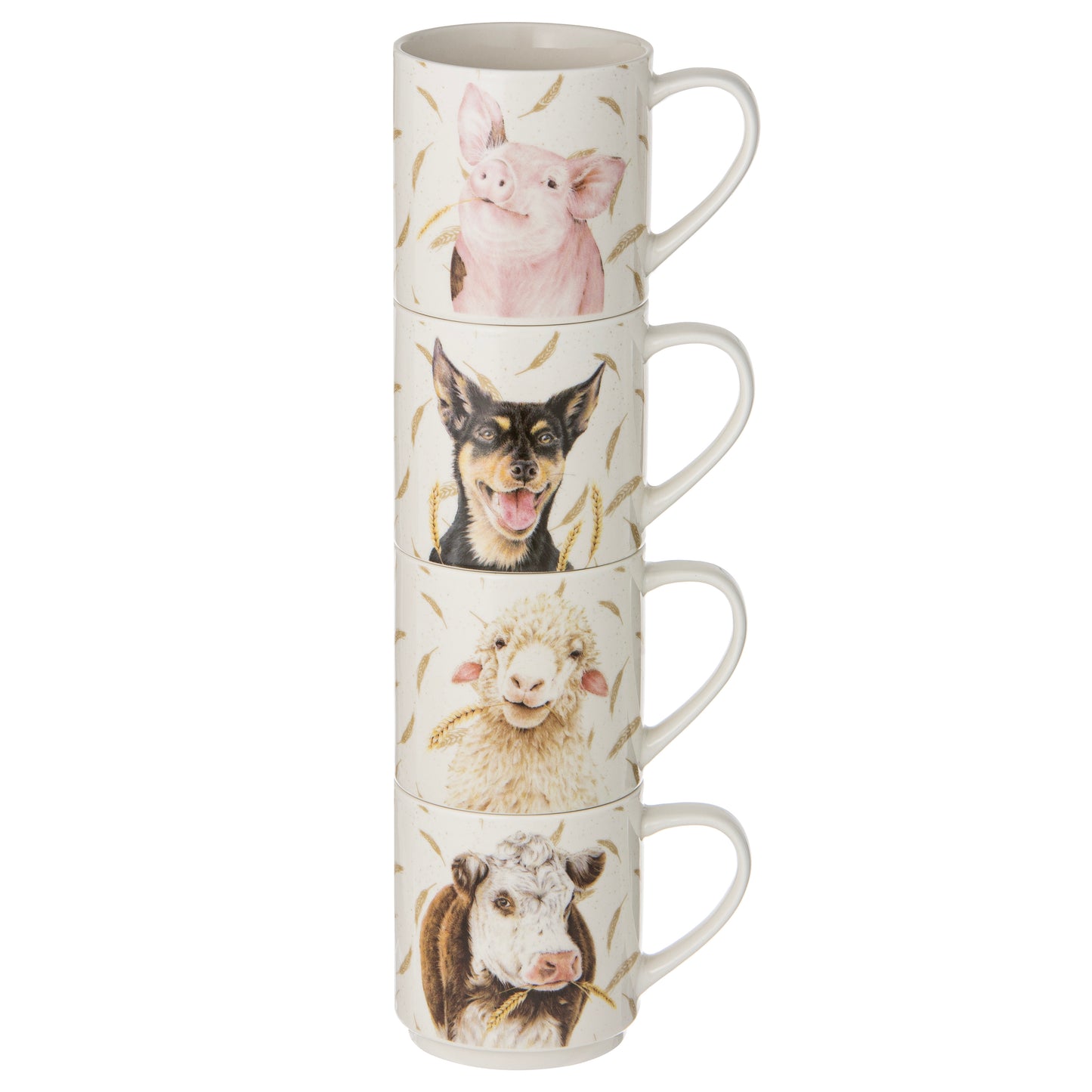 Farmyard Faces - Stackable Mugs 4PK (Pig, Sheep, Cow & Kelpie)