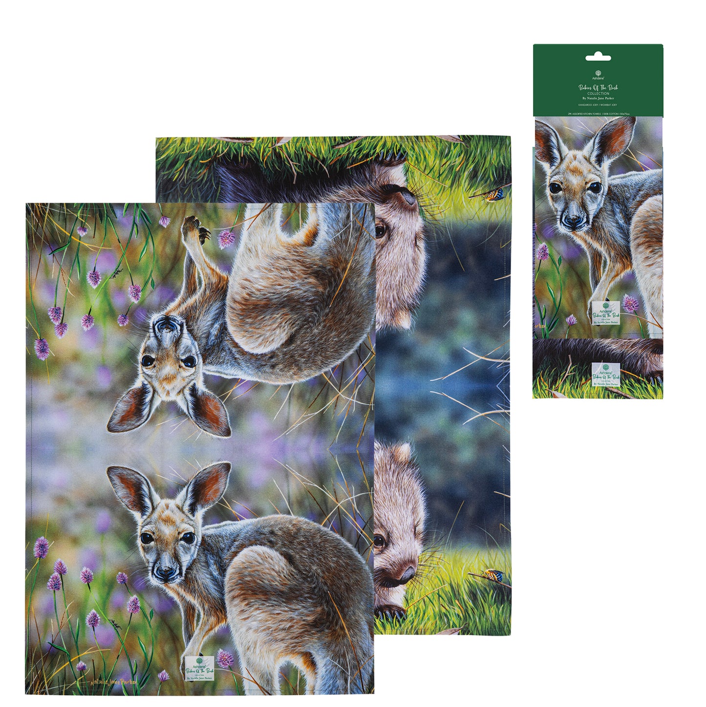 Babies Of The Bush - Kangaroo Joey & Wombat Joey Kitchen Towel (2PK)