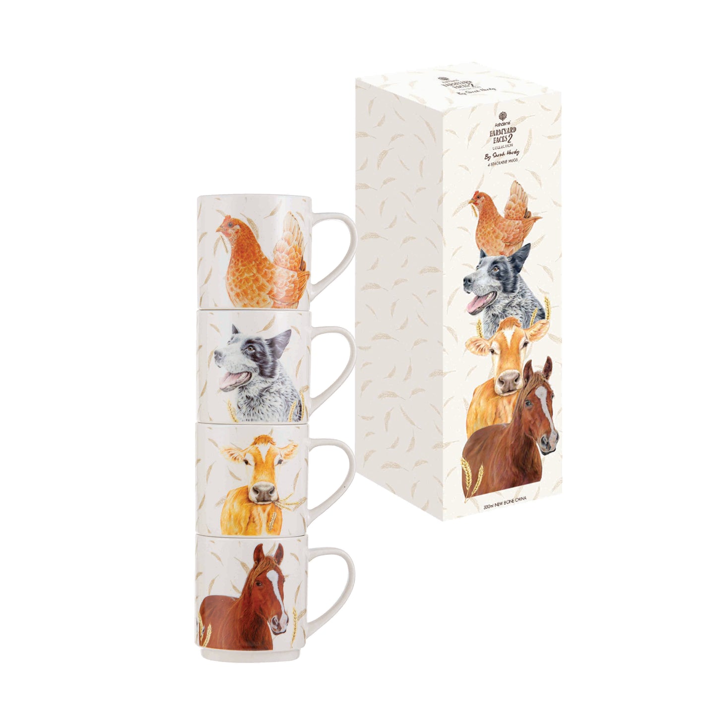 Farmyard Faces - Stackable Mugs 4PK (Chicken, Cow, Horse & Blue Heeler)