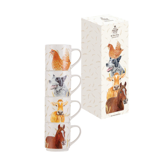 Farmyard Faces - Stackable Mugs 4PK (Chicken, Cow, Horse & Blue Heeler)