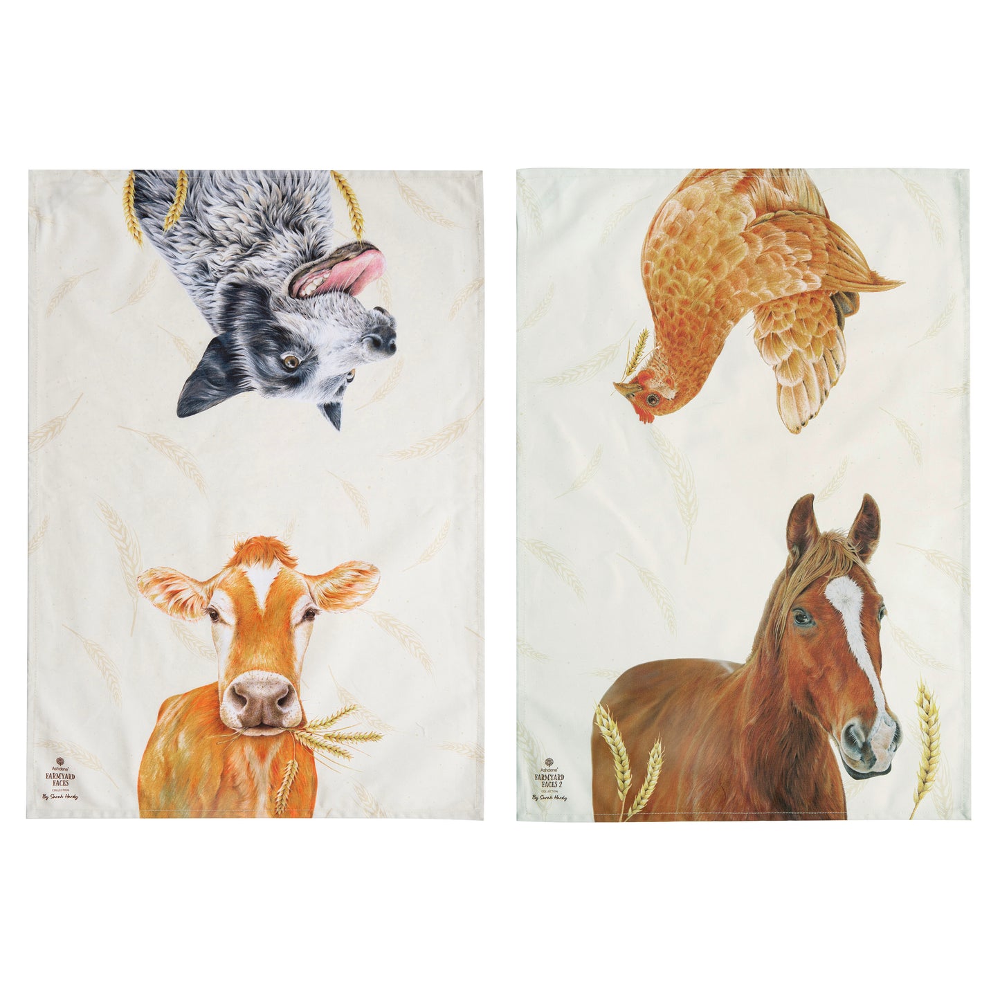 Farmyard Faces - Kitchen Towel 2PK (Chicken, Cow, Horse & Blue Heeler)
