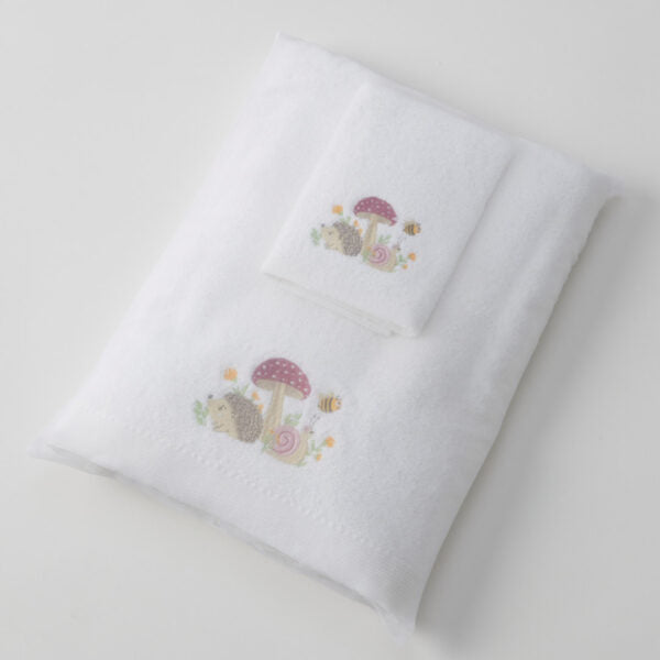 Bath Towel & Face Washer in Organza Bag - Mushroom Meadow