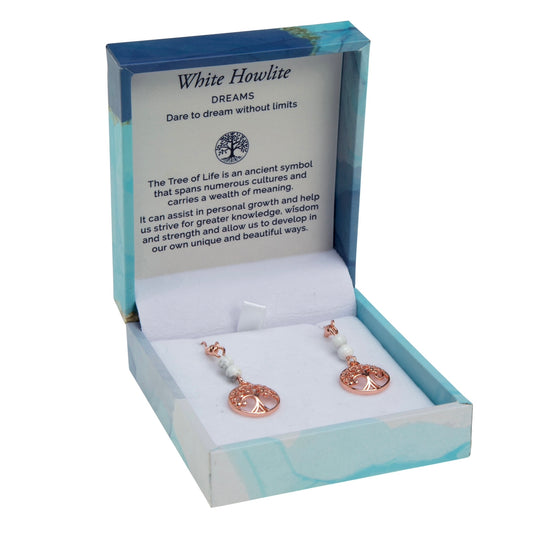 Tree of Life Duo Earrings - White Howlite (Rose Gold)