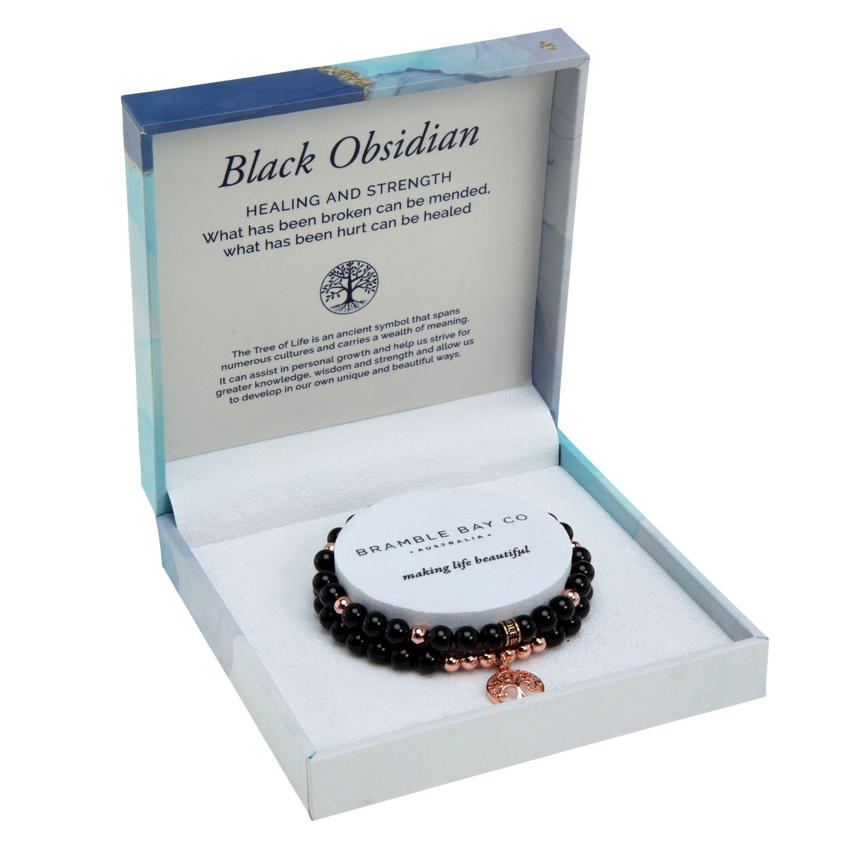Tree of Life Duo Bracelet Set - Black Obsidian (Rose Gold)